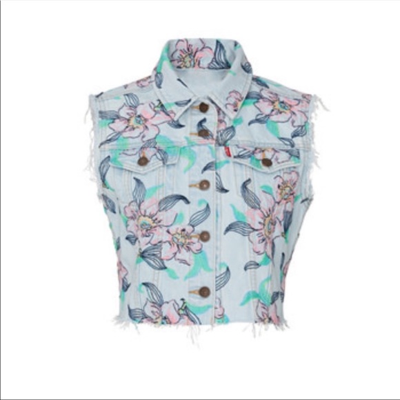LEVI’S Premium Embroidered Floral Denim Crop Vest - Picture 10 of 14
